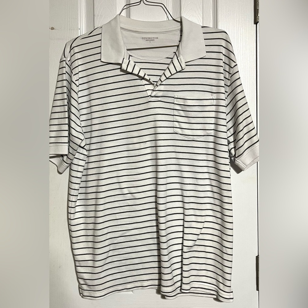 Covington Classic Black and White Striped Polo